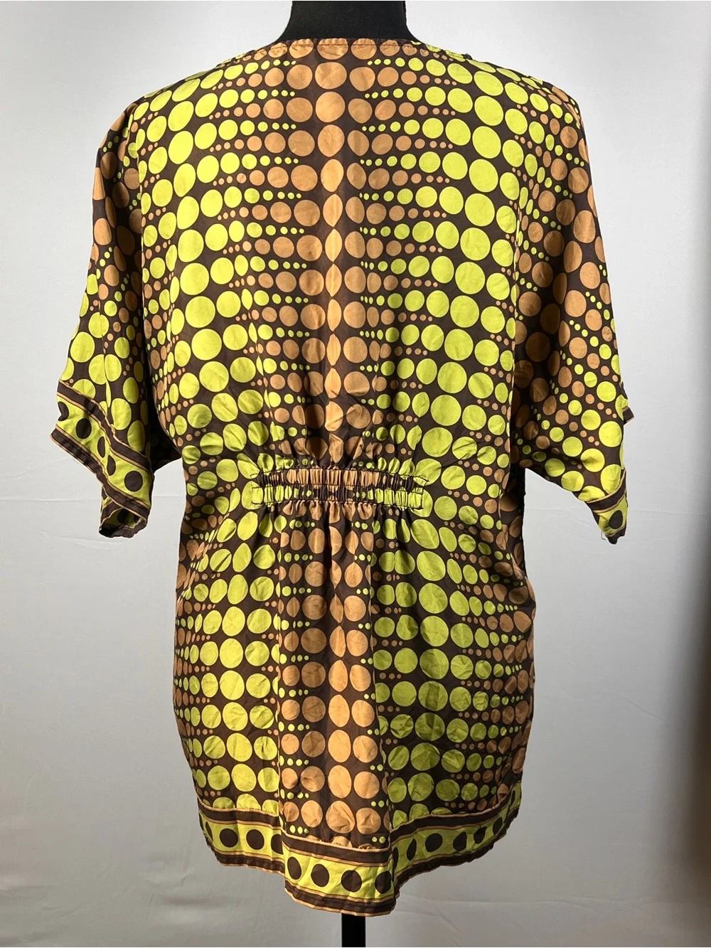 Michael Kors 100% Silk Green and Brown Polka Dot Blouse, Size Large